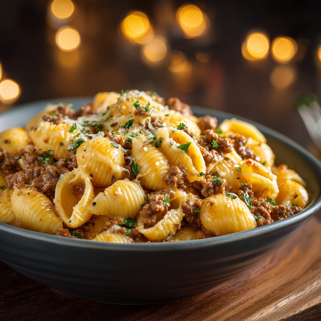 You are currently viewing Creamy Beef and Shells – Easy Cheesy Comfort Food Dinner