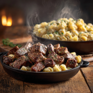 Read more about the article Garlic Butter Steak Bites with Creamy Parmesan Pasta
